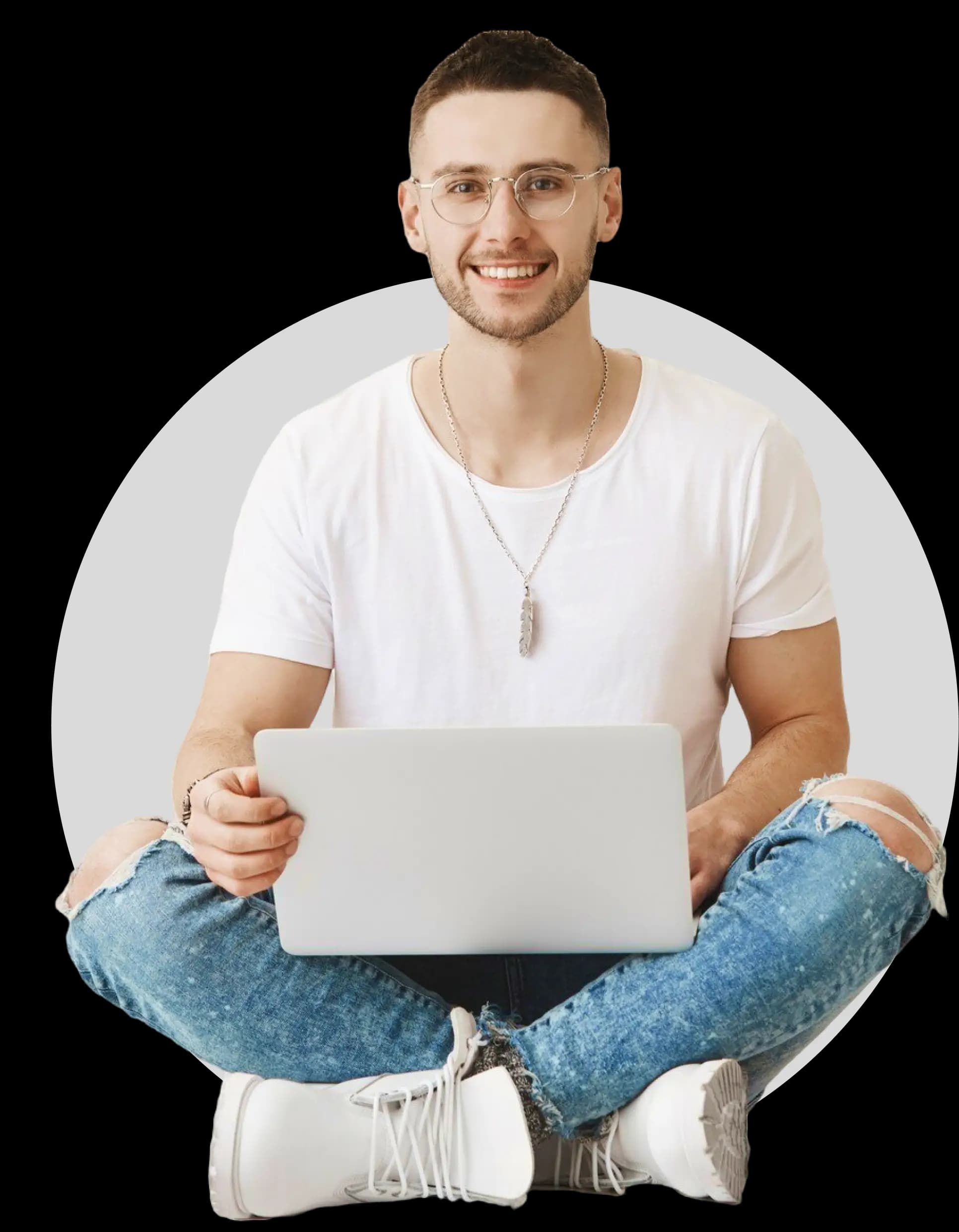 Independent professional seated with a laptop